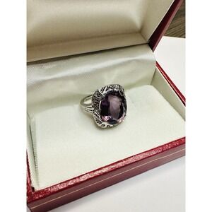 ART DECO large amethyst solitaire filigree ring set in 14kt